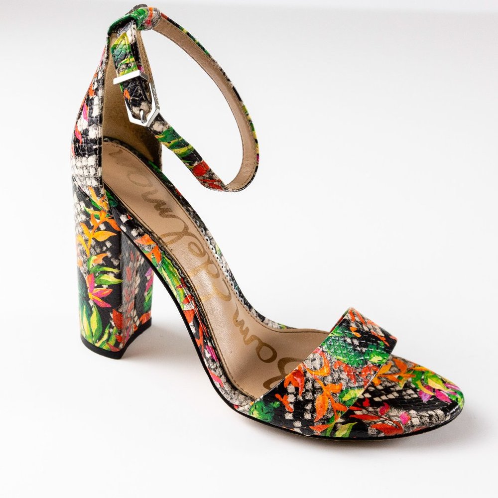 Womens Sam Edelman Tropical Print Chunky High Heel Sandal - Ankle Strap Size 5M